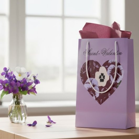Sac Cadeau Saint-Valentin Cœur de Violettes スモールペーパーバッグ