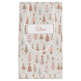 Sac cadeau Sapin Noël Rose Scandinave スモールペーパーバッグ