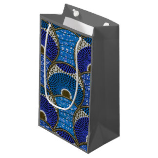 Sac cadeau, Wax Africain bleu avec fond gris. スモールペーパーバッグ