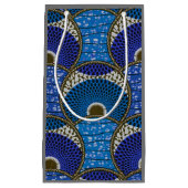 Sac cadeau, Wax Africain bleu avec fond gris. スモールペーパーバッグ (正面)