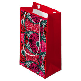 Sac cadeau, Wax Africain Fushia avec fond rouge. スモールペーパーバッグ