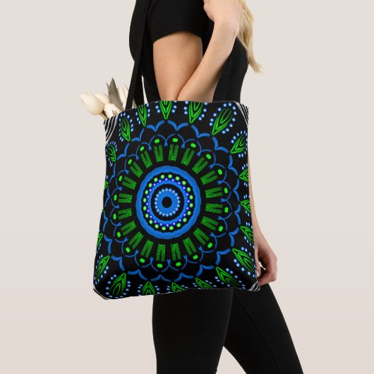 Sac fourre-tout Jimette Design Mandala vert bleu トートバッグ (クローズアップ)