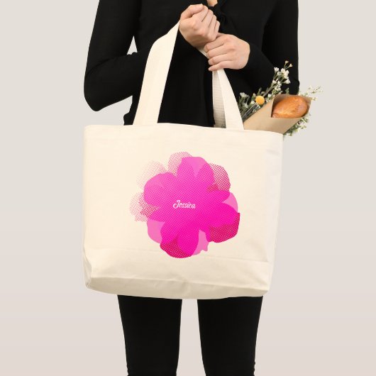 Sac Fourre-tout Jumbo Popflower Rose Shocking ラージトートバッグ (正面(商品))