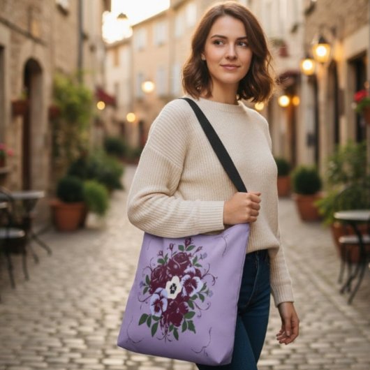 Sac Tote Bag Réglable Floral Bouquet de Violettes クロスボディバッグ