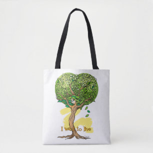 sacola com estampa ecologica de arvore com rosto トートバッグ