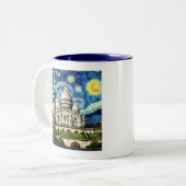 Sacre-Coeur Paris France Starry Night ツートーンマグカップ (正面左)