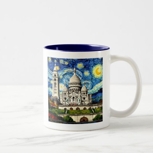 Sacre-Coeur Paris France Starry Night ツートーンマグカップ (右)