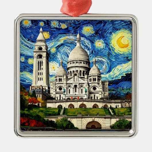 Sacre-Coeur Paris France Starry Night メタルオーナメント (正面)