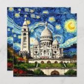 Sacre-Coeur Paris France Starry Night 招待状 (正面/裏面)