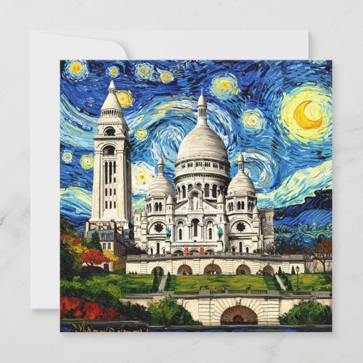 Sacre-Coeur Paris France Starry Night 招待状 (正面)