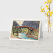 Sacred Bridge, Hiroshi Yoshida, Woodcut カード (黄色い花)