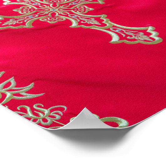 Sacred Crimson: Embroidered Orthodox Cross ポスター (角)
