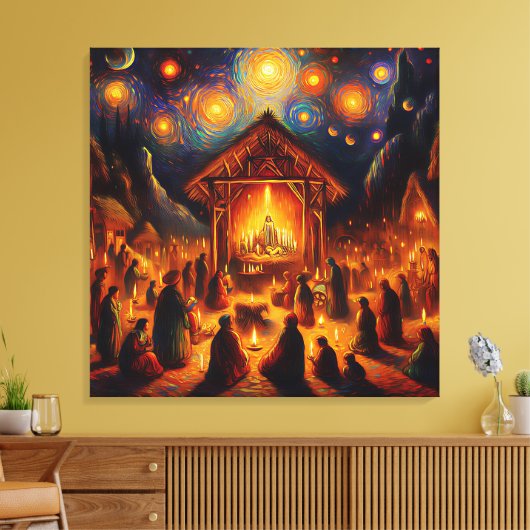 Sacred Fire Beneath the Starry Night キャンバスプリント (インサイチュ (リビング))