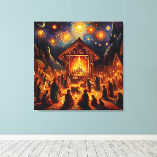 Sacred Fire Beneath the Starry Night キャンバスプリント (インサイチュ (ウッドフロア))