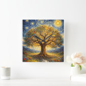 Sacred geometry art  tree スクエア壁時計 (ホーム)