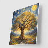 Sacred geometry art  tree スクエア壁時計 (傾斜)