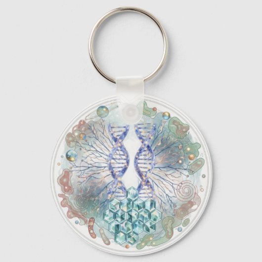 Sacred Geometry DNA Helix Crystal Science Art キーホルダー (正面)