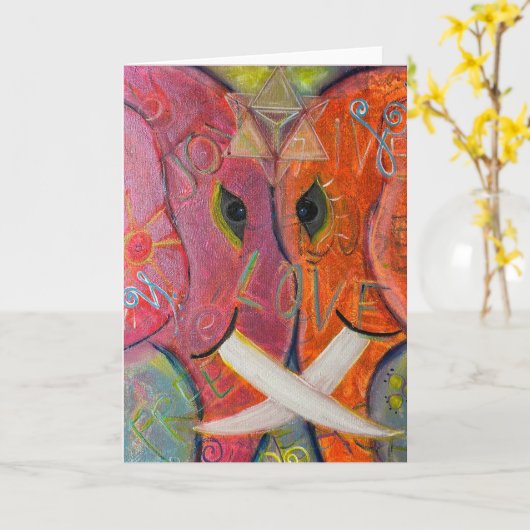 Sacred Geometry Elephant Original ART カード (黄色い花)