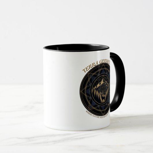 Sacred Geometry Nature Fusion • Mountains & Forest マグカップ (正面右)