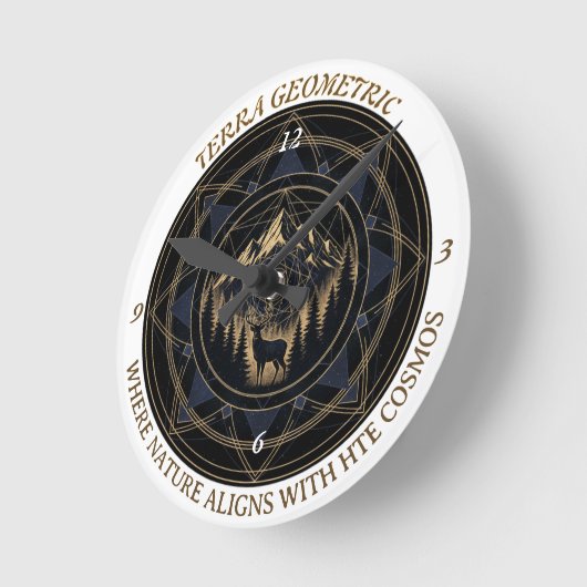 Sacred Geometry Nature Fusion - Mountains & Forest ラウンド壁時計 (傾斜)