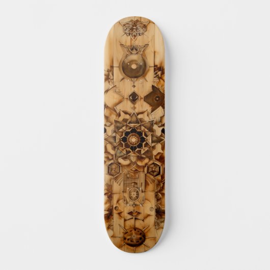 Sacred geometry skateboard, pryrography on wood スケートボード (正面)
