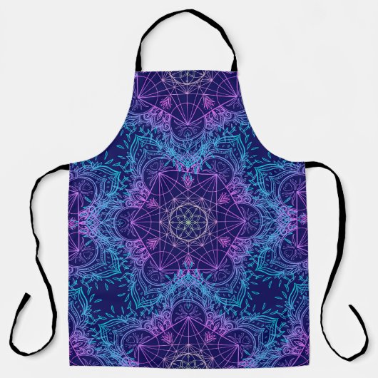 Sacred Geometry Symbols in Mandala seamless patter エプロン (正面)