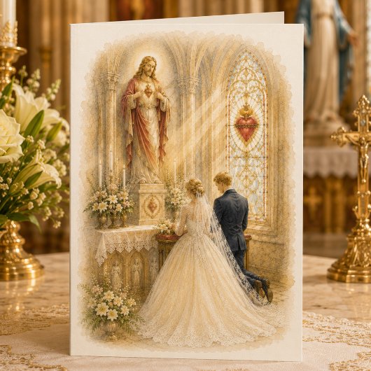 Sacred Heart Catholic Wedding Chapel Ivory サンキューカード