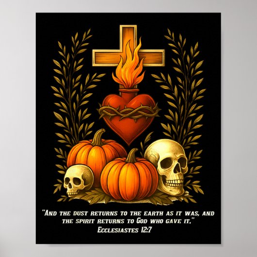Sacred Heart Halloween Jesus Skulls Pumpkins Chris ポスター (正面)