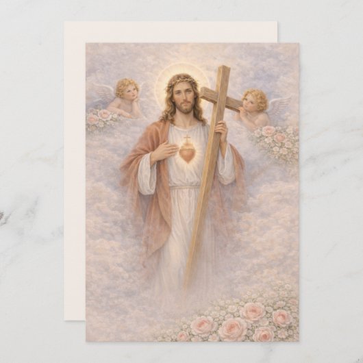 Sacred Heart of Jesus Cross Floral Angels (正面/裏面)