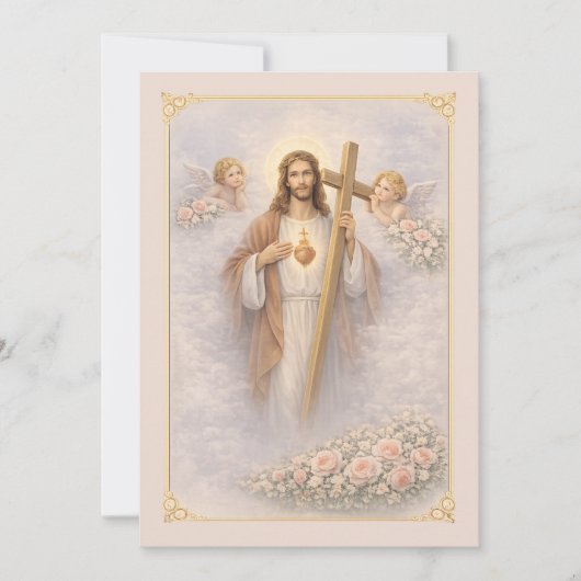 Sacred Heart of Jesus Cross Floral Angels (正面)