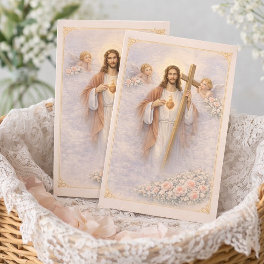 Sacred Heart of Jesus Cross Floral Angels