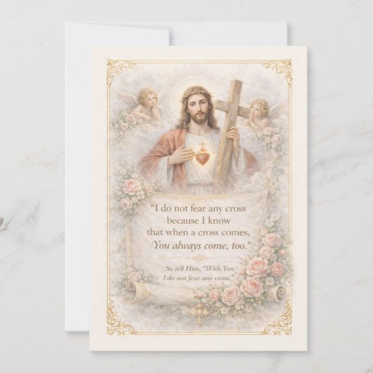 Sacred Heart of Jesus Cross Quote Floral Design (正面)
