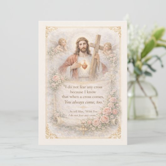 Sacred Heart of Jesus Cross Quote Floral Design (スタンド正面)