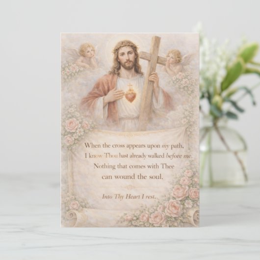 Sacred Heart of Jesus Cross Quote Floral Design (スタンド正面)