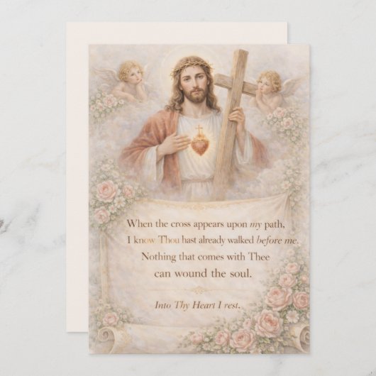 Sacred Heart of Jesus Cross Quote Floral Design (正面/裏面)