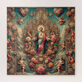Sacred Heart of Jesus Floral Baroque Art ジグソーパズル