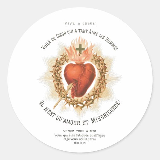 Sacred Heart of Jesus French Holy Card Sticker ラウンドシール (正面)