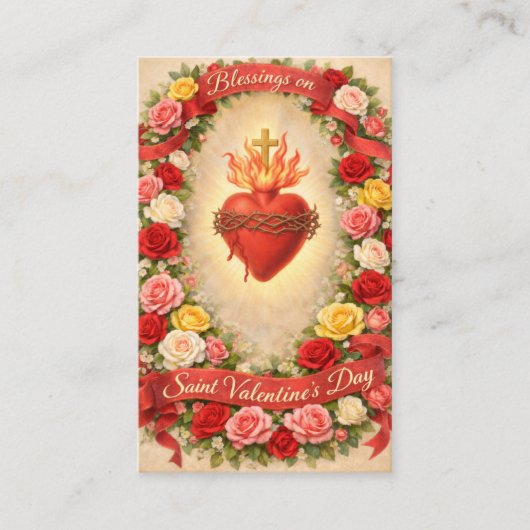 Sacred Heart of Jesus Valentines Prayer Roses 名刺 (正面)