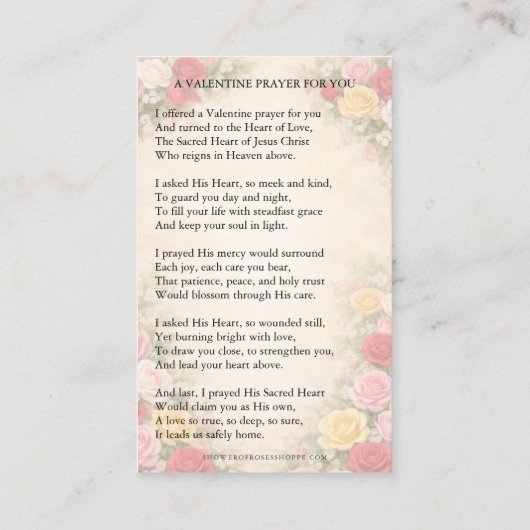 Sacred Heart of Jesus Valentines Prayer Roses 名刺 (裏面)