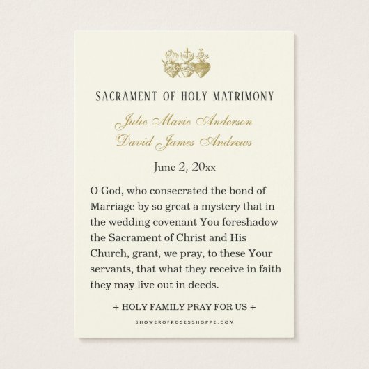 Sacred Hearts Catholic Wedding Prayer Card (裏面)
