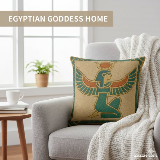 Sacred Isis Goddess Golden Winged Pillow クッション