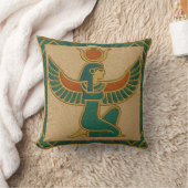 Sacred Isis Goddess Golden Winged Pillow クッション (ブランケット)