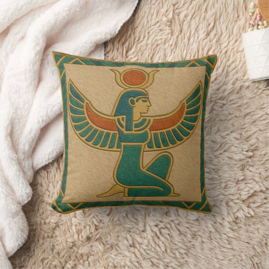 Sacred Isis Goddess Golden Winged Pillow クッション (ブランケット)
