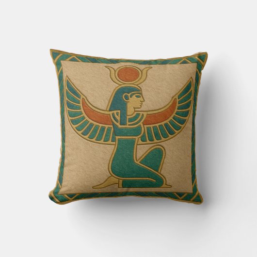 Sacred Isis Goddess Golden Winged Pillow クッション (正面)