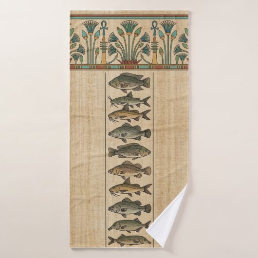 Sacred Nile Fish & Lotus Ancient Egyptian バスタオル (バスタオル)
