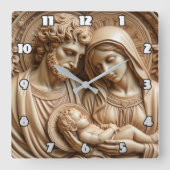 Sacred Radiance: Golden Family Icon スクエア壁時計 (正面)