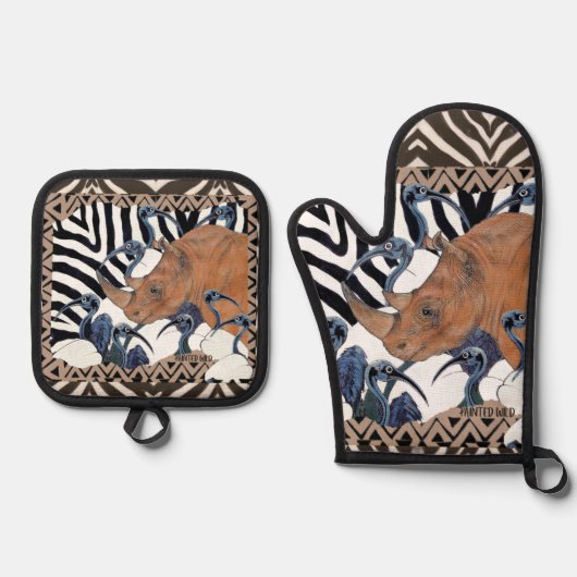 Sacred Rhino 鍋つかみ&鍋敷きセット (正面)