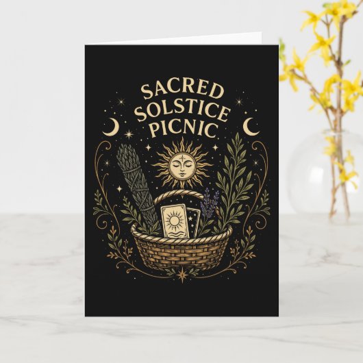Sacred Solstice Picnic Litha Postcard カード (黄色い花)