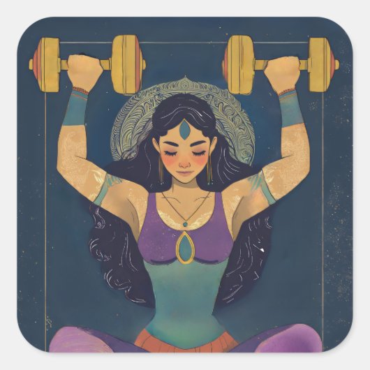 Sacred Strength Goddess Weightlifting Sticker スクエアシール (正面)