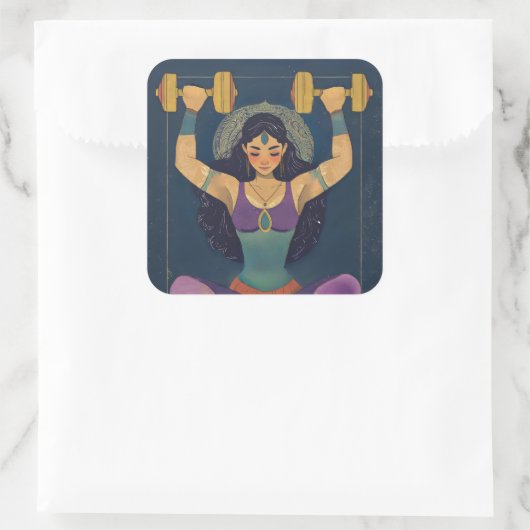 Sacred Strength Goddess Weightlifting Sticker スクエアシール (バッグ)